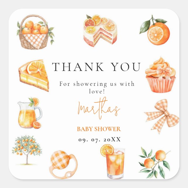Sticker Carré Botanical citrus orange Cutie Summer Baby Shower (Devant)