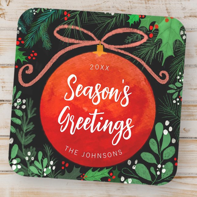 Sticker Carré Botanique moderne rouge boule de Noël (Créateur téléchargé)