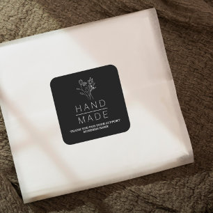 Sticker Carré Botanique Simple Noir Minimaliste Fait main