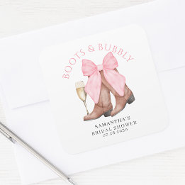 Sticker Carré Bottes Bubbly Mariage Occidental de Campagne 