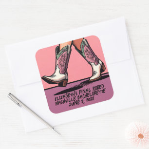 Sticker Carré Bottes de Coquette Cowgirl Rose pour Enterrement d