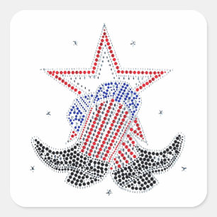Sticker Carré Bottes de cowboy rouge blanc et bleu