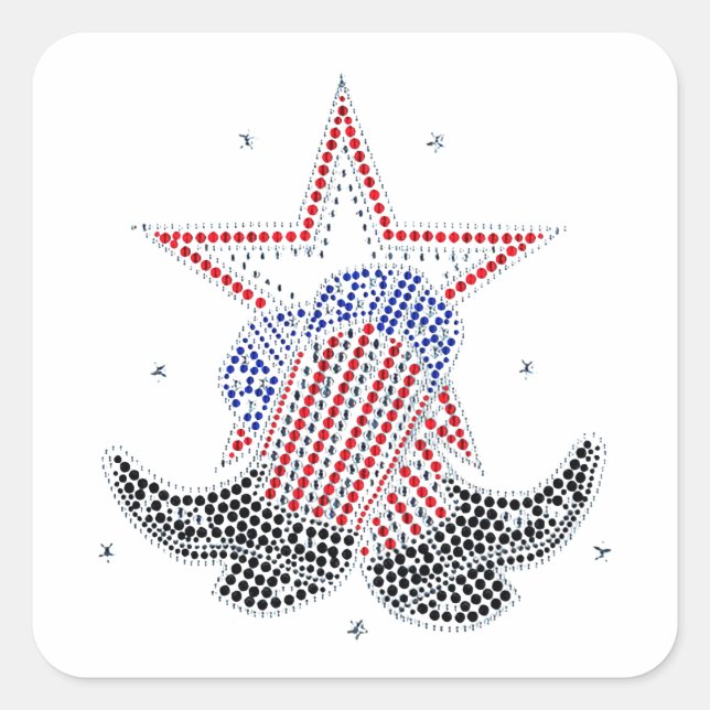 Sticker Carré Bottes de cowboy rouge blanc et bleu (Devant)