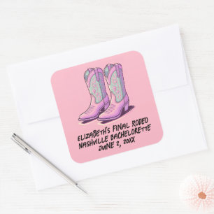 Sticker Carré Bottes de cowgirl coquette demoiselle d'honneur ro
