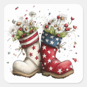 Sticker Carré Bottes de pluie patriotiques - Art floral