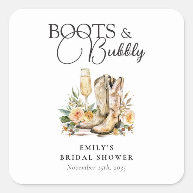 Sticker Carré Bottes et Pétillant Mariage Occidental (Devant)