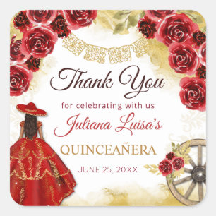 Sticker Carré Bottes florales de Charra en or rouge occidental Q
