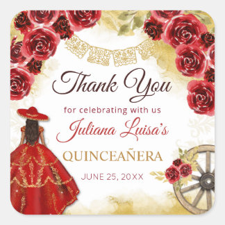 Sticker Carré Bottes florales de Charra en or rouge occidental Q