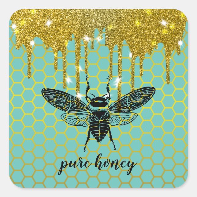 Sticker Carré Bouches de miel Vendeur d'abeilles Apiarist Gold V (Devant)