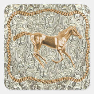 Sticker Carré Boucle de ceinture Western Gold Horse
