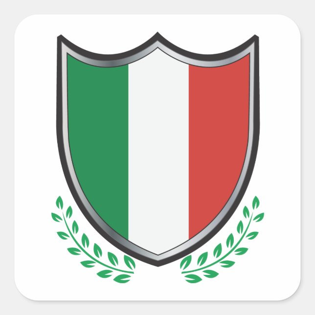 Sticker Carré Bouclier du drapeau italien avec Laurels (Devant)