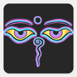 Sticker Carré Bouddha bleu et violet Yeux.png