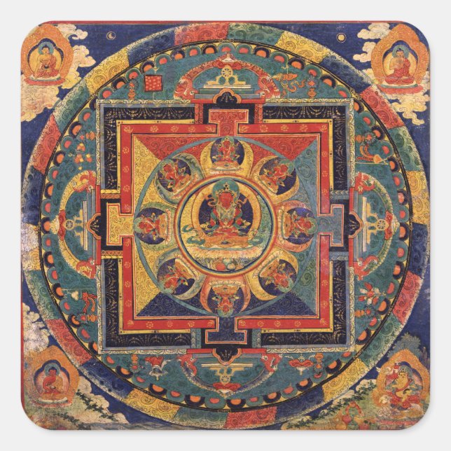 Sticker Carré Bouddha Mandala Reproduction antique Thanka (Devant)