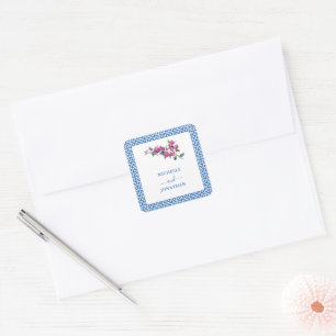 Sticker Carré Bougainvilliers grecs Mariage Enveloppe Phoques