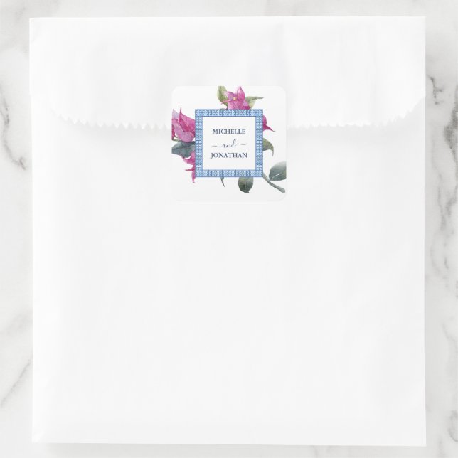 Sticker Carré Bougainvilliers méditerranéens Mariage Enveloppe P (Sac)
