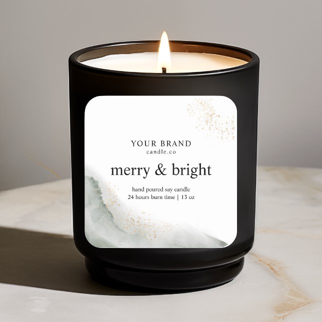 Sticker Carré "Bougie Abstraite Aquarelle verte et or (Créateur téléchargé)