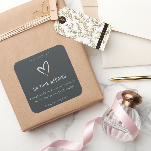 Sticker Carré Bougie cadeau Mariage Black White Blush Love Heart (Cadeaux)