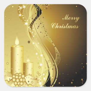 Sticker Carré Bougie Christmas Holly sur Arrière - plan pétillan