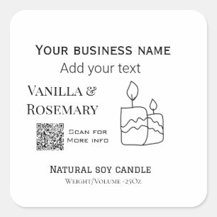 Sticker Carré Bougie de soy entreprise ajouter q r code nom d'en