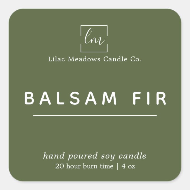 Sticker Carré Bougie Logo Simple Moderne Sage Green (Devant)