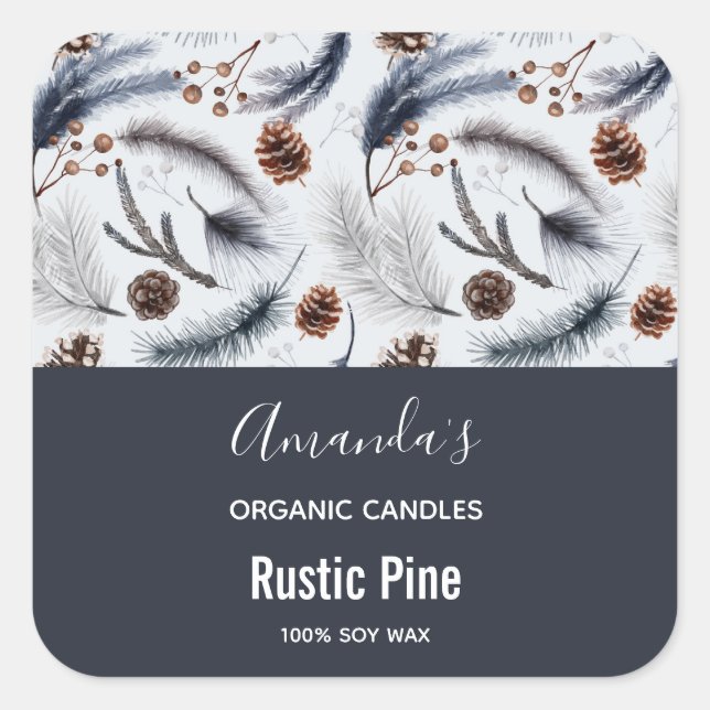 Sticker Carré Bougie Motif Rustique Pine Cône (Devant)