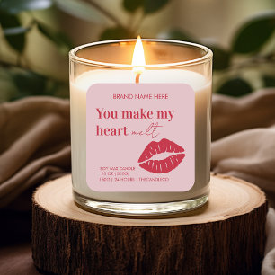 Sticker Carré Bougie personnalisée   Valentines rouges et roses