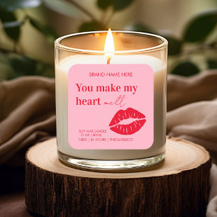 Sticker Carré Bougie personnalisée   Valentines rouges et roses
