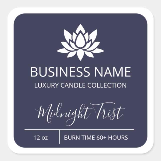 Sticker Carré Bougie professionnelle Lotus Navy Blue Soy Étiquet (Devant)