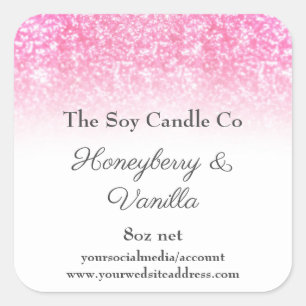 Sticker Carré Bougie Soy Personnalisée Parties scintillant rose 
