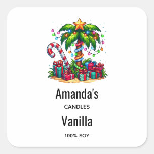 Sticker Carré Bougie Tropical Christmas Palm Tree Business
