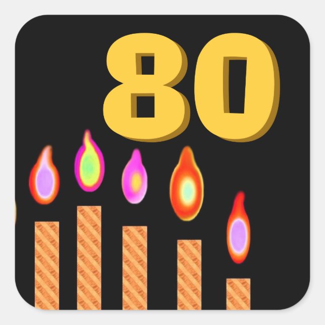 Sticker Carré Bougies d'or 80e anniversaire (Devant)