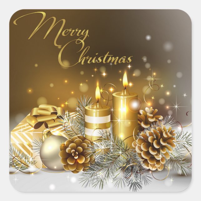 Sticker Carré Bougies d'or Joyeux Noël (Devant)