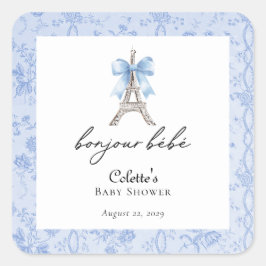 Sticker Carré Boujour Bebe Paris Toile Baby shower bleu