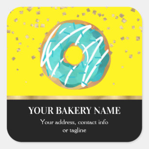 Sticker Carré Boulangerie Affaires Donut bleu Jaune Confetti