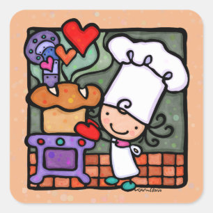 Sticker Carré Boulangerie de pain mignonne Cuisine dans son four