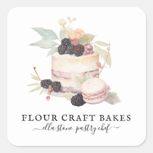 Sticker Carré boulangerie pâtisserie Chef cuisinier Gâteau rose