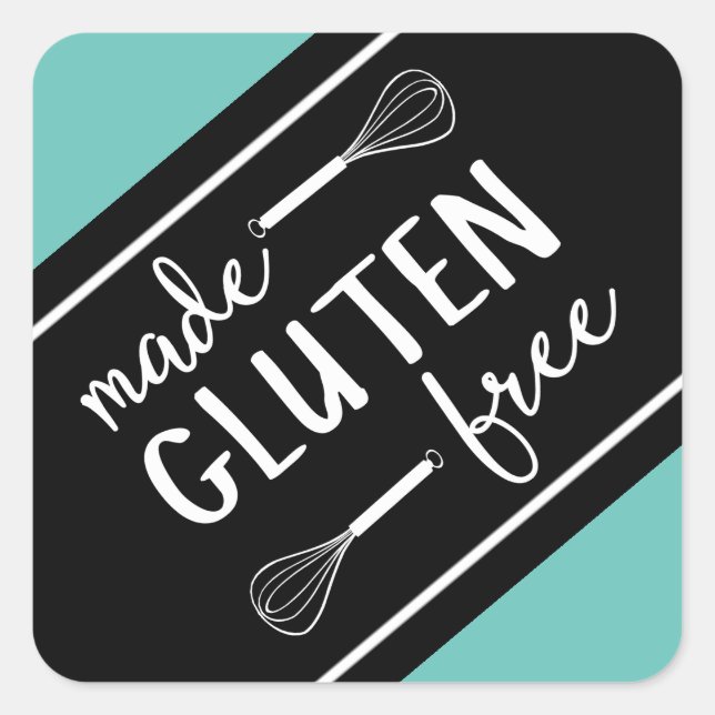 Sticker Carré Boulangerie sans gluten Fabriqué Whisk Vert & Noir (Devant)