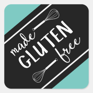 Sticker Carré Boulangerie sans gluten Fabriqué Whisk Vert & Noir