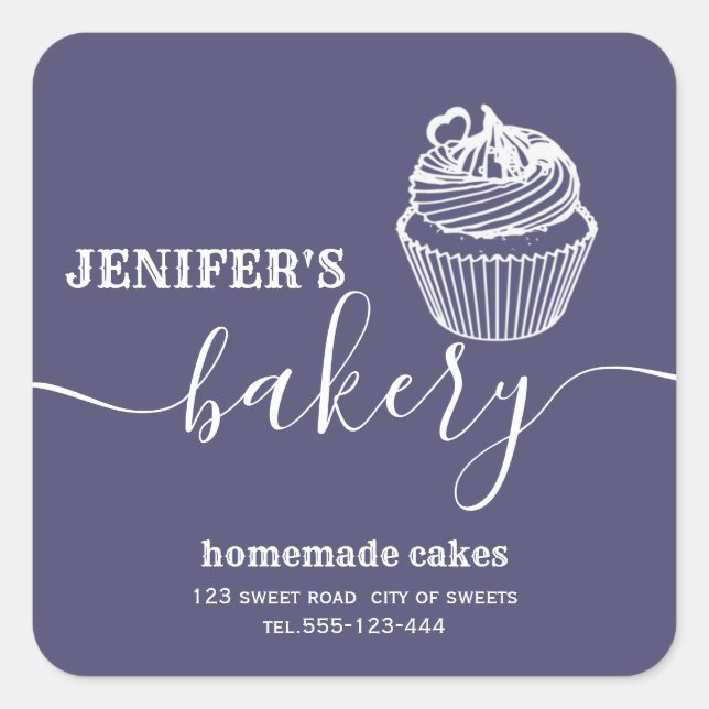 Sticker Carré Boulangerie simple et moderne cupcakes et sucrerie (Devant)