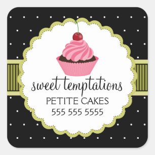 Sticker Carré Boulangerie Whimsical Cupcake Green Box Seal
