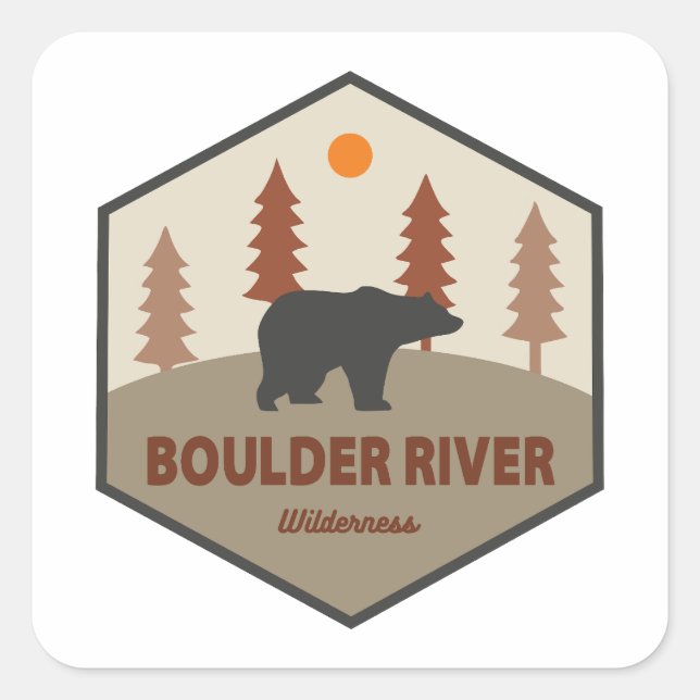 Sticker Carré Boulder River Wilderness Washington Bear (Devant)