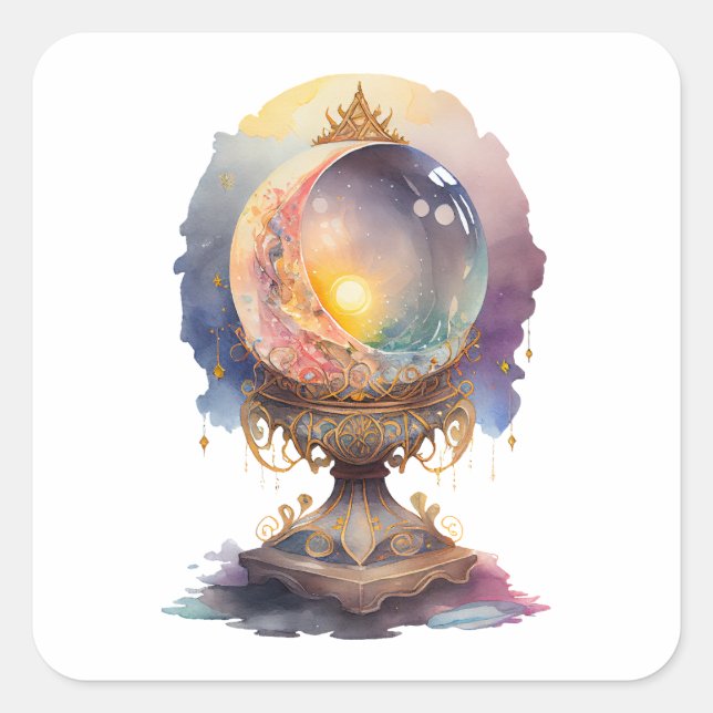 Sticker Carré Boule de cristal d'aquarelle (Devant)