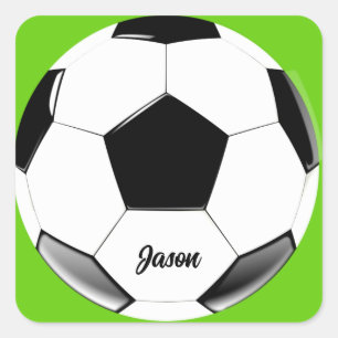 Sticker Carré Boule de soccer avec nom Lime Green