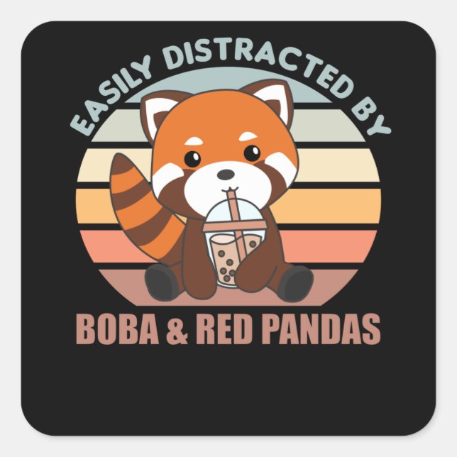 Sticker Carré Boule Thé Rouge Panda Chocolat Animaux mignons Bob (Devant)
