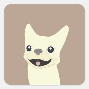 Sticker Carré Bouledogue français crème, Taupe chaud