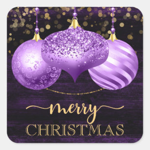 Sticker Carré Boules de Noël scintillantes violettes élégantes J