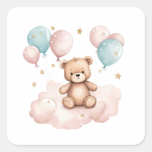 Sticker Carré Boulon d'aquarelle mignon Ours en peluche