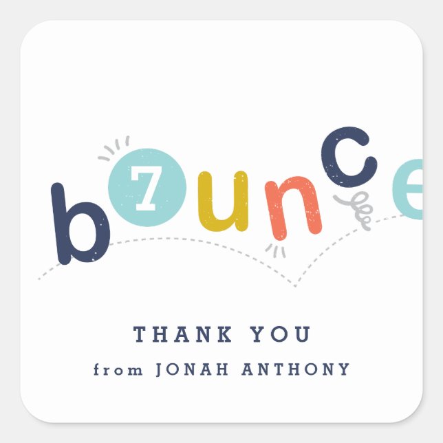 Sticker Carré Bounce fête d'anniversaire merci (Devant)