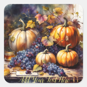 Sticker Carré Bounty d'automne, raisins citrouille -*Personnalis