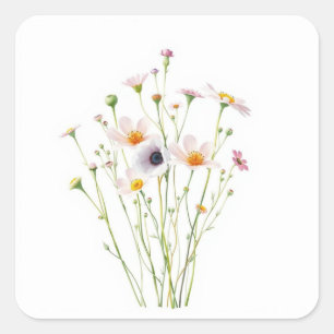 Sticker Carré Bouquet aquarelle de fleurs sauvages